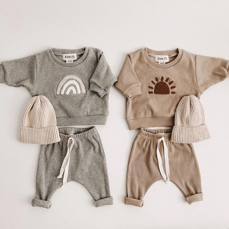 Baby Rainbow & Sun Sweatshirt Pants Set – Soft Cotton Two-Piece Outfit for Infants & Toddlers