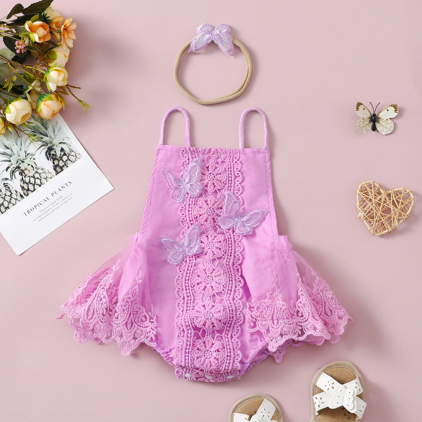 Baby Girl Butterfly Lace Romper Dress with Headband — Halter Neck Tutu Style