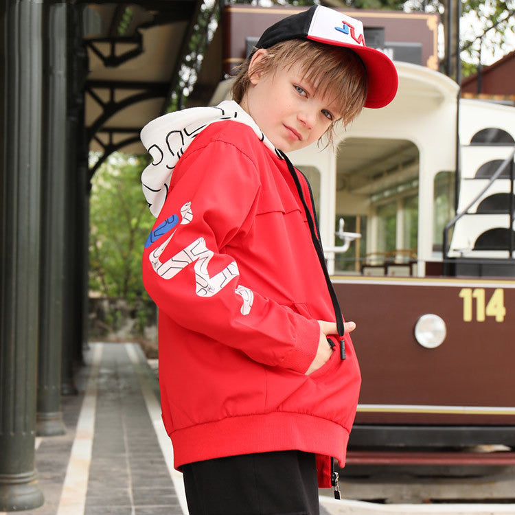 Kids Streetwear Zip-Up Jacket (Letter Print) – Lightweight Stand Collar Outerwear