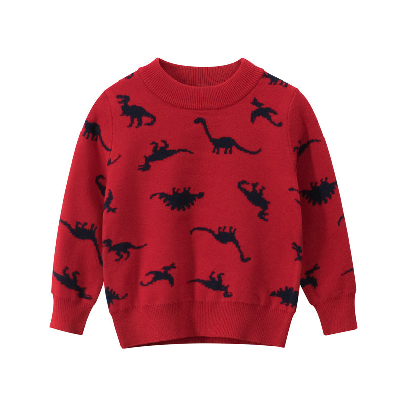 Boys Dinosaur Knit Sweater – Soft Crewneck Pullover for Toddler & Kids