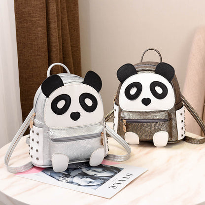 Cartoon Panda Mini Backpack for Kids (PU Leather) – Cute Zipper Day Bag