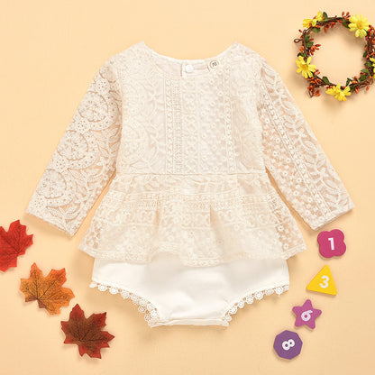 Lace Baby Girl Romper Dress with Flutter Sleeves – Soft Cotton Outfit (0–24 Months)