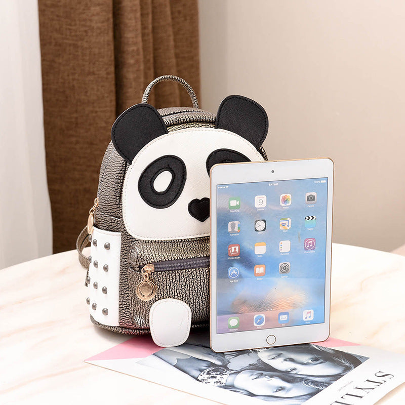 Cartoon Panda Mini Backpack for Kids (PU Leather) – Cute Zipper Day Bag