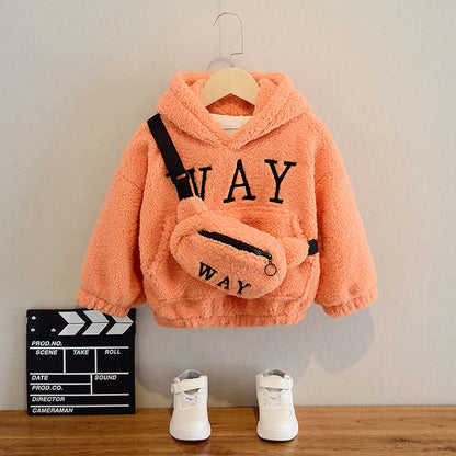 “WAY” Cozy Fleece Hoodie Set for Kids – Plush Hooded Sweatshirt with Matching Crossbody Bag