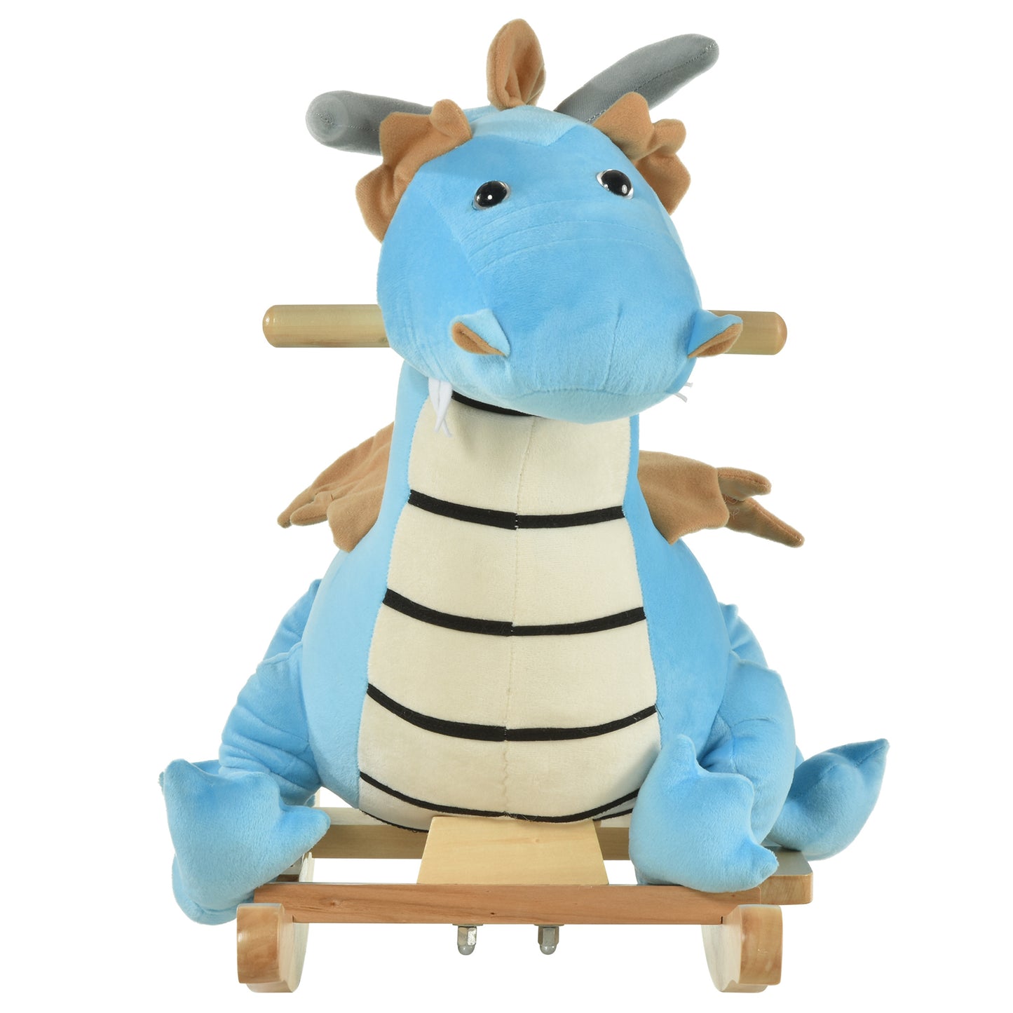 Blue Wooden Dinosaur Rocking Horse – Realistic Sounds Ride-On Toy for Toddlers