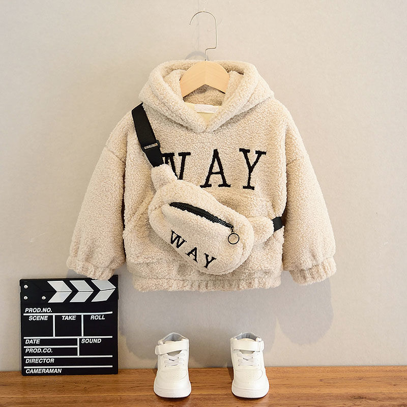 “WAY” Cozy Fleece Hoodie Set for Kids – Plush Hooded Sweatshirt with Matching Crossbody Bag