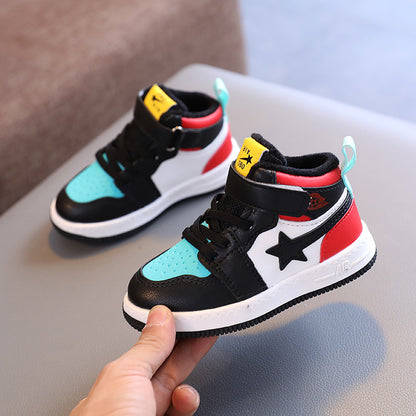 Kids High-Top Sneakers with Velcro Strap (Non-Slip Rubber Sole)