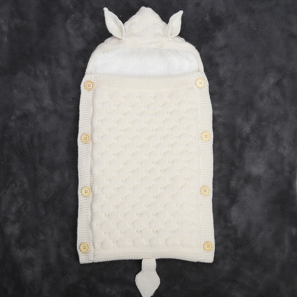 Fox Knit Baby Swaddle Blanket with Hood & Ears – Cozy Pram Sleeping Bag (0–12 Months)