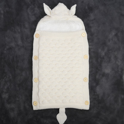 Fox Knit Baby Swaddle Blanket with Hood & Ears – Cozy Pram Sleeping Bag (0–12 Months)