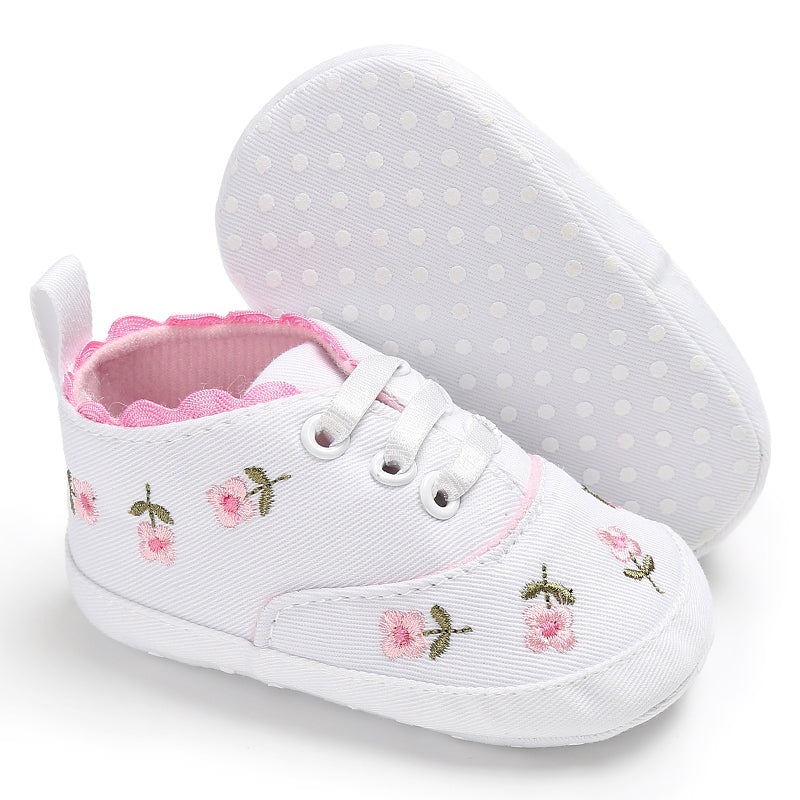Floral Canvas Baby Shoes with Elastic Closure (Soft Sole)