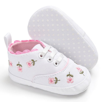 Floral Canvas Baby Shoes with Elastic Closure (Soft Sole)