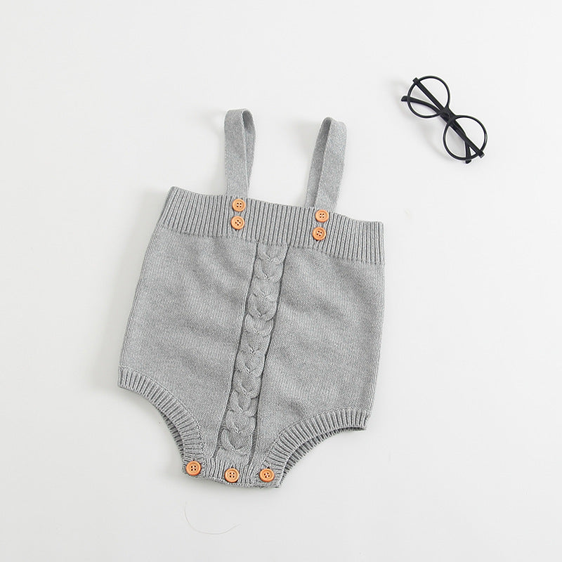 Cable-Knit Baby Romper Bloomers – Soft Cotton Buttoned One-Piece for Little Girls