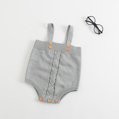 Cable-Knit Baby Romper Bloomers – Soft Cotton Buttoned One-Piece for Little Girls