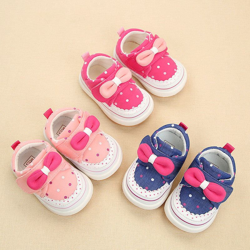 Polka Dot Bow Canvas Sneakers for Baby & Toddler Girls – Soft Velcro First Walker Shoes