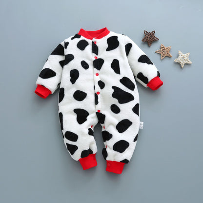 Cozy Fleece Baby Romper – Warm Cartoon Print Footless Jumpsuit for Newborns & Infants (0–24 Months)
