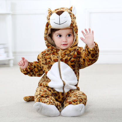 Cozy Animal Hooded Baby Romper – Soft Fleece One-Piece for Fall & Winter (0–3 Years)
