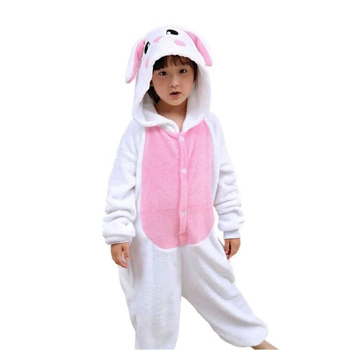 Kids' Bunny Onesie Pajamas – Plush Hooded One-Piece Flannel Jumpsuit with Bunny Ears for Boys & Girls (2–8 Years)