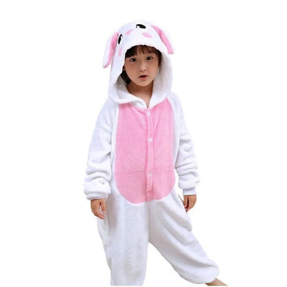 Kids' Bunny Onesie Pajamas – Plush Hooded One-Piece Flannel Jumpsuit with Bunny Ears for Boys & Girls (2–8 Years)