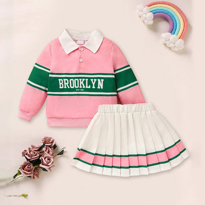 Toddler Girls’ Colorblock Sweatshirt & Pleated Skirt Set – Soft, Stylish & Picture-Perfect