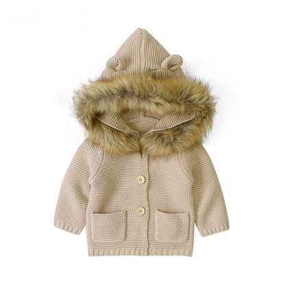 Bear-Ear Hooded Knit Cardigan Coat