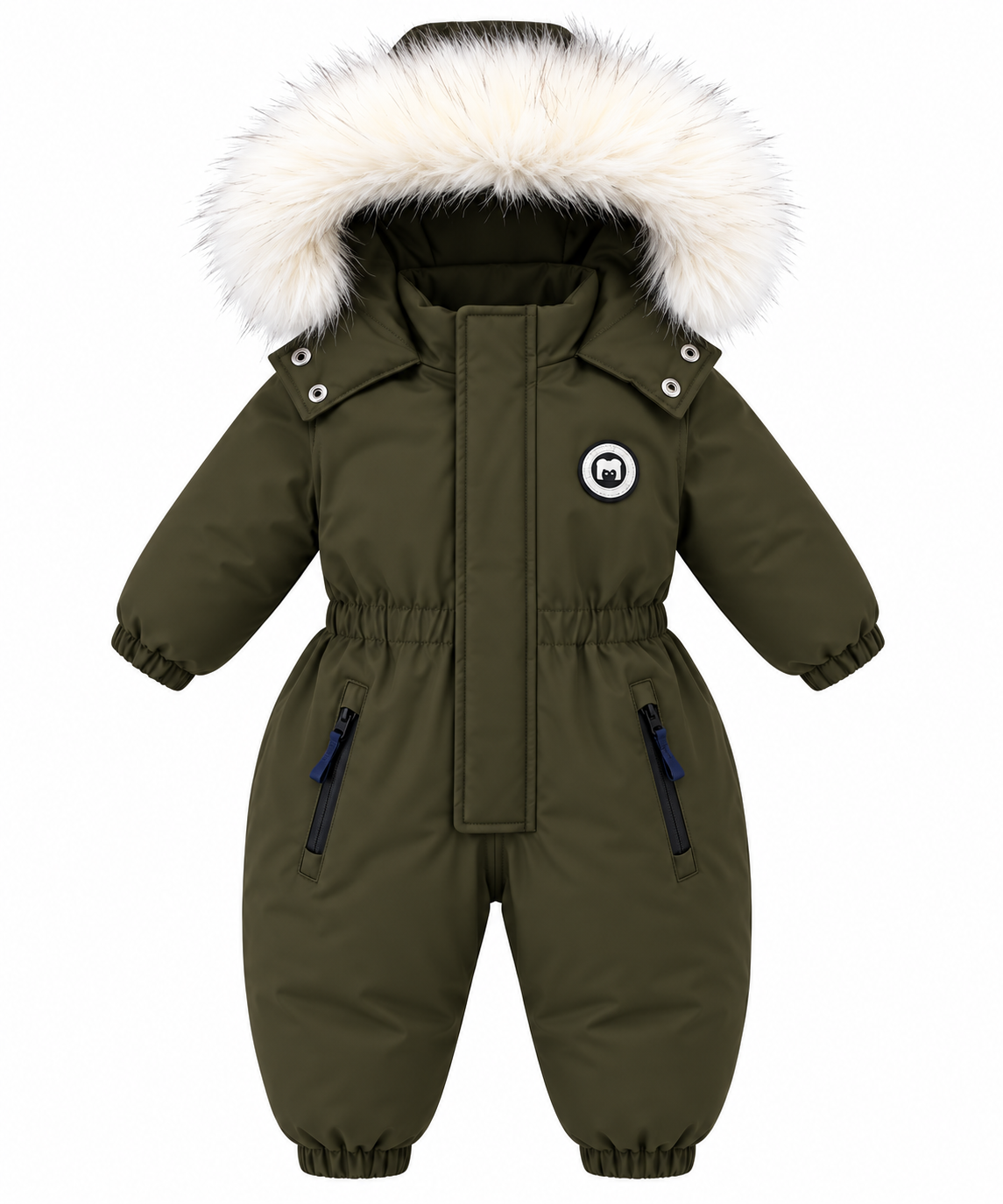 Faux Fur Hooded Baby Snowsuit with Full-Length Zipper