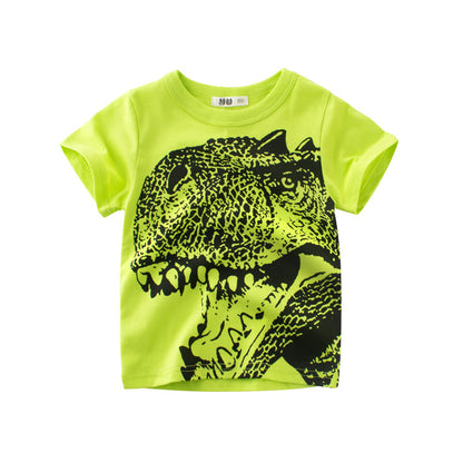 Boys' Graphic Cotton Tee – Short-Sleeve Dinosaur & Excavator Print T-Shirt for Toddlers & Little Boys (2–8 Years)