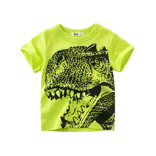 Boys' Graphic Cotton Tee – Short-Sleeve Dinosaur & Excavator Print T-Shirt for Toddlers & Little Boys (2–8 Years)