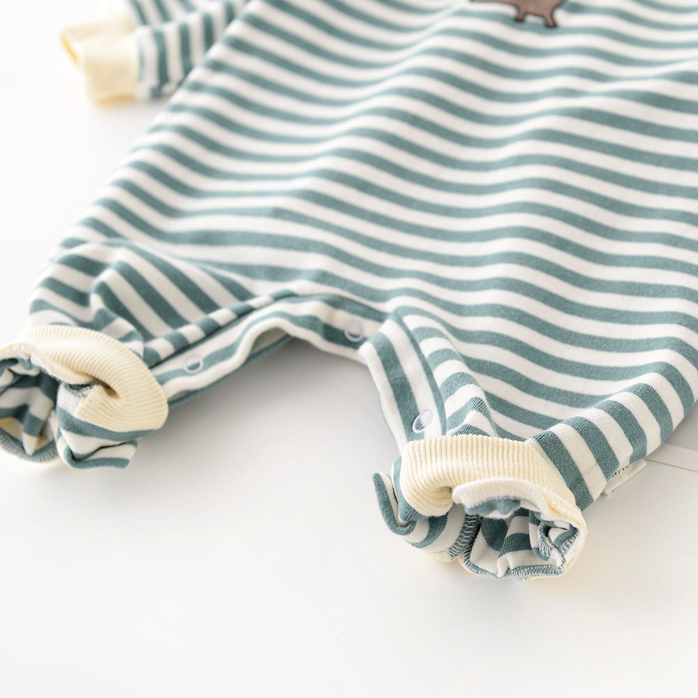 Striped Dinosaur Embroidery Baby Romper – Long-Sleeve Cotton Jumpsuit for Boys & Girls
