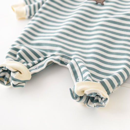 Striped Dinosaur Embroidery Baby Romper – Long-Sleeve Cotton Jumpsuit for Boys & Girls