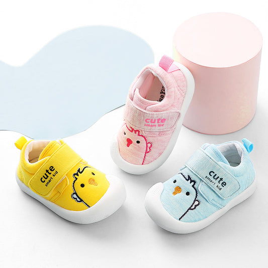 Cartoon Chick Canvas Sneakers for Baby & Toddler – Soft Sole Velcro First Walker Shoes