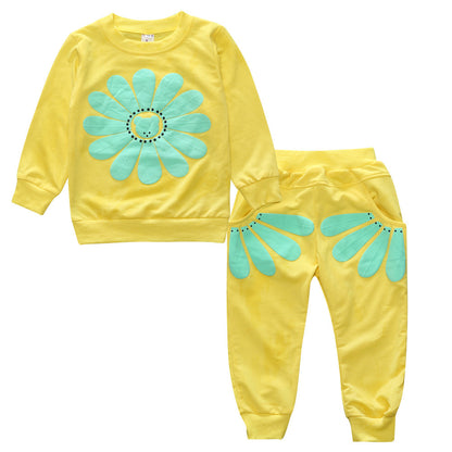 Sunflower Cotton 2-Piece Set for Toddlers (Sweatshirt + Joggers)