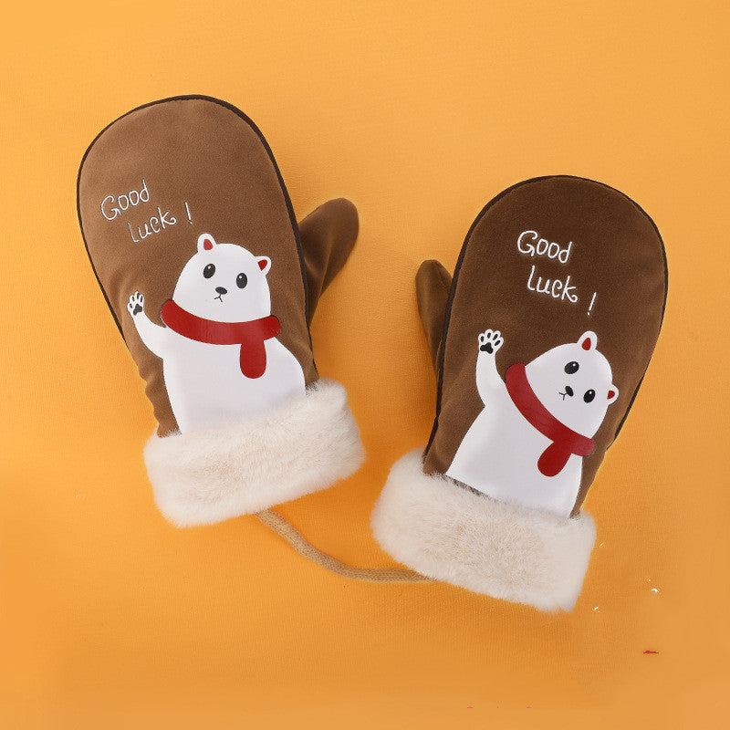 Toddler Warm Mittens with Lanyard – Soft Velvet Cartoon Winter Mittens
