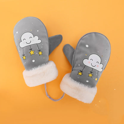 Toddler Warm Mittens with Lanyard – Soft Velvet Cartoon Winter Mittens
