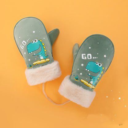 Toddler Warm Mittens with Lanyard – Soft Velvet Cartoon Winter Mittens