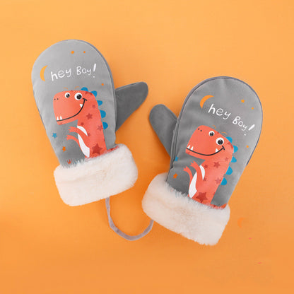 Toddler Warm Mittens with Lanyard – Soft Velvet Cartoon Winter Mittens