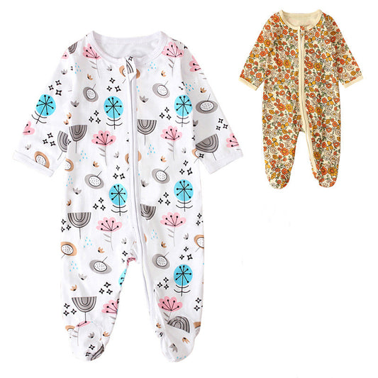 Baby Footed Sleeper Romper – Long Sleeve Zip-Up with Printed Floral, Newborn–6 Months
