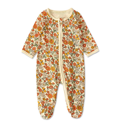 Baby Footed Sleeper Romper – Long Sleeve Zip-Up with Printed Floral, Newborn–6 Months