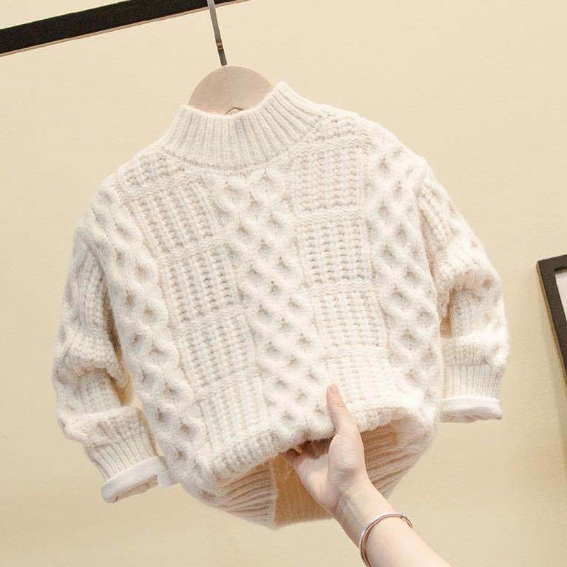 Kids Chunky Cable Knit Sweater Pullover (Mock Neck) – Cozy Winter Knit Top