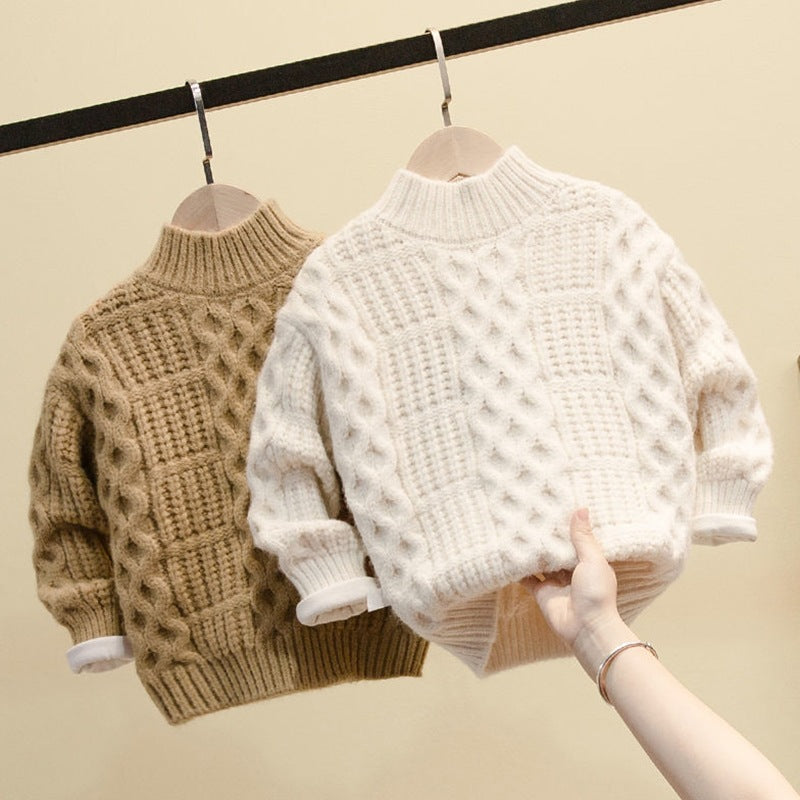 Kids Chunky Cable Knit Sweater Pullover (Mock Neck) – Cozy Winter Knit Top