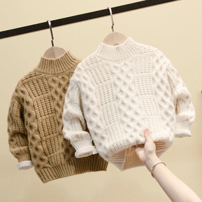Kids Chunky Cable Knit Sweater Pullover (Mock Neck) – Cozy Winter Knit Top