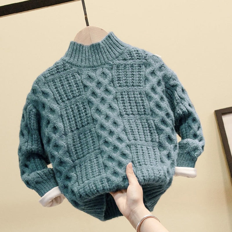 Kids Chunky Cable Knit Sweater Pullover (Mock Neck) – Cozy Winter Knit Top