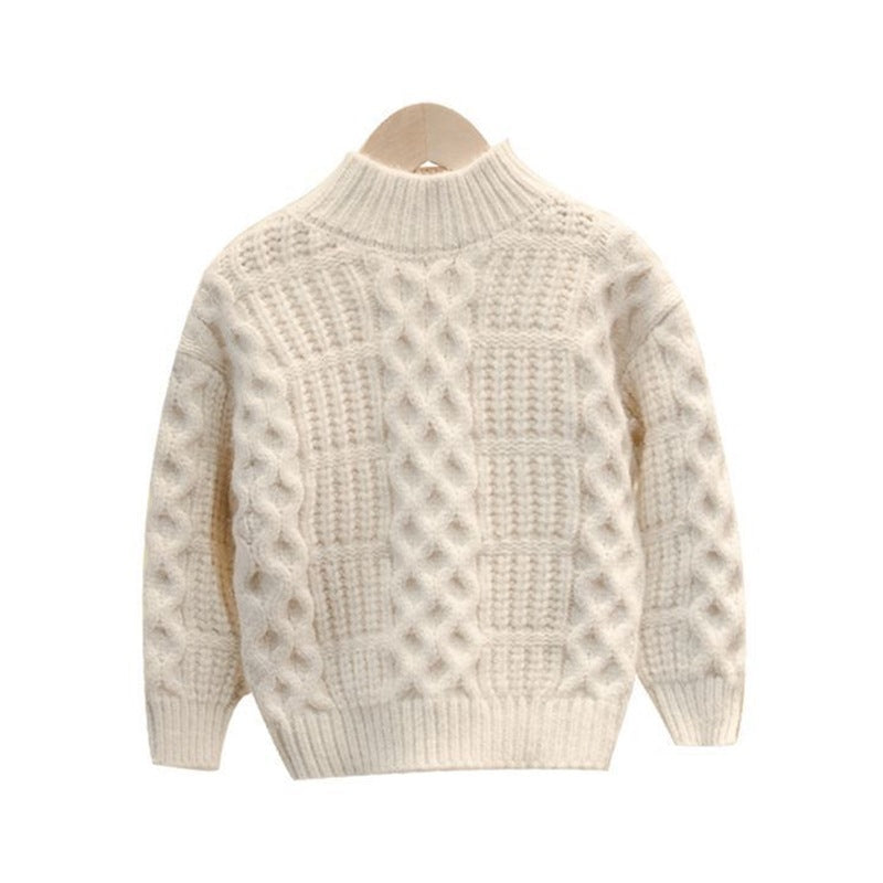 Kids Chunky Cable Knit Sweater Pullover (Mock Neck) – Cozy Winter Knit Top