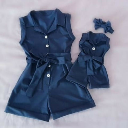 Baby Girl Sleeveless Denim Romper with Bow Headband – Soft Cotton One-Piece Summer Outfit (1–3 Years)
