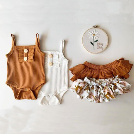 Baby Girl Ribbed Romper & Ruffle Skirt Set