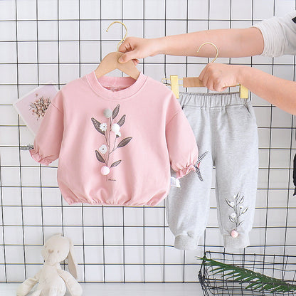 Baby Girl Floral Sweatshirt & Jogger Set (2-Piece) – Soft Cotton Pullover Outfit