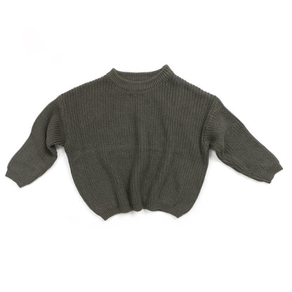 Solid Color Cotton Knit Sweater for Kids – Soft Fall & Winter Pullover