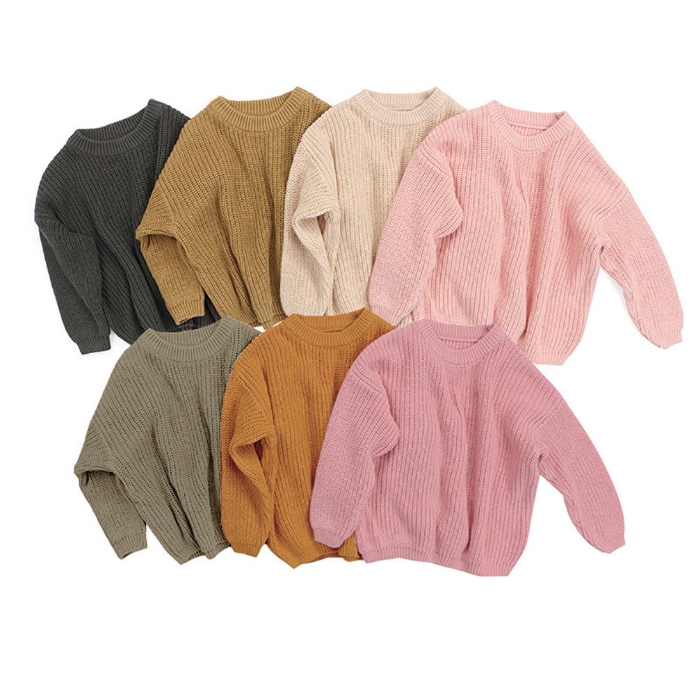 Solid Color Cotton Knit Sweater for Kids – Soft Fall & Winter Pullover