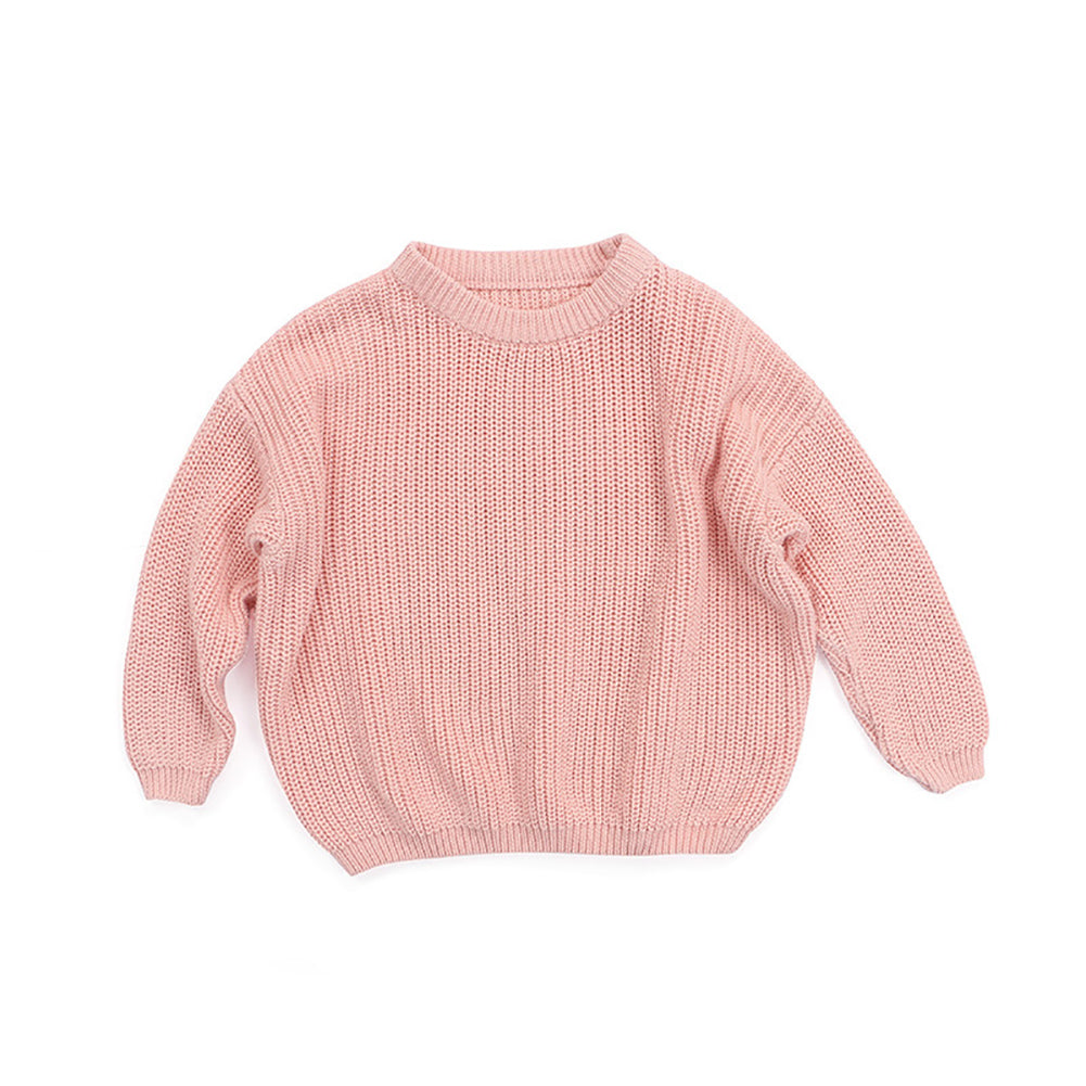 Solid Color Cotton Knit Sweater for Kids – Soft Fall & Winter Pullover