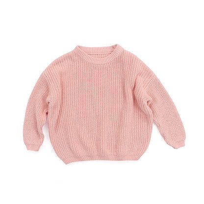 Solid Color Cotton Knit Sweater for Kids – Soft Fall & Winter Pullover