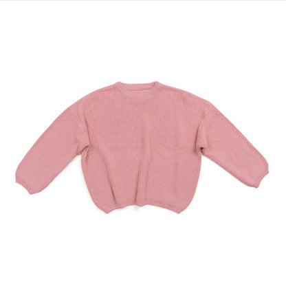 Solid Color Cotton Knit Sweater for Kids – Soft Fall & Winter Pullover